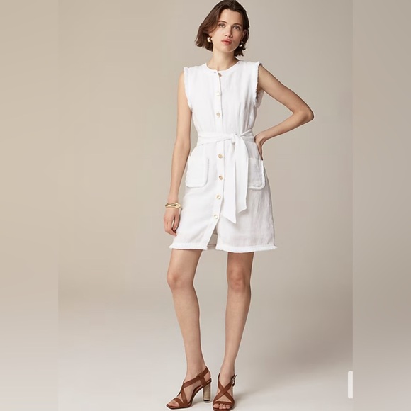 NW T J.Crew Size XL 100% Linen Raw-hem mini shirtdress In white - Picture 1 of 15